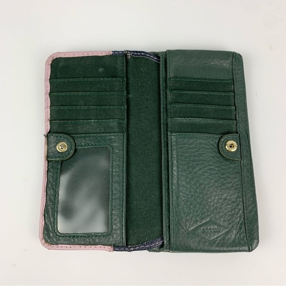 Fossil Purple Green Leather Multicolored Colorblock Bifold Wallet - Picture 5 of 6